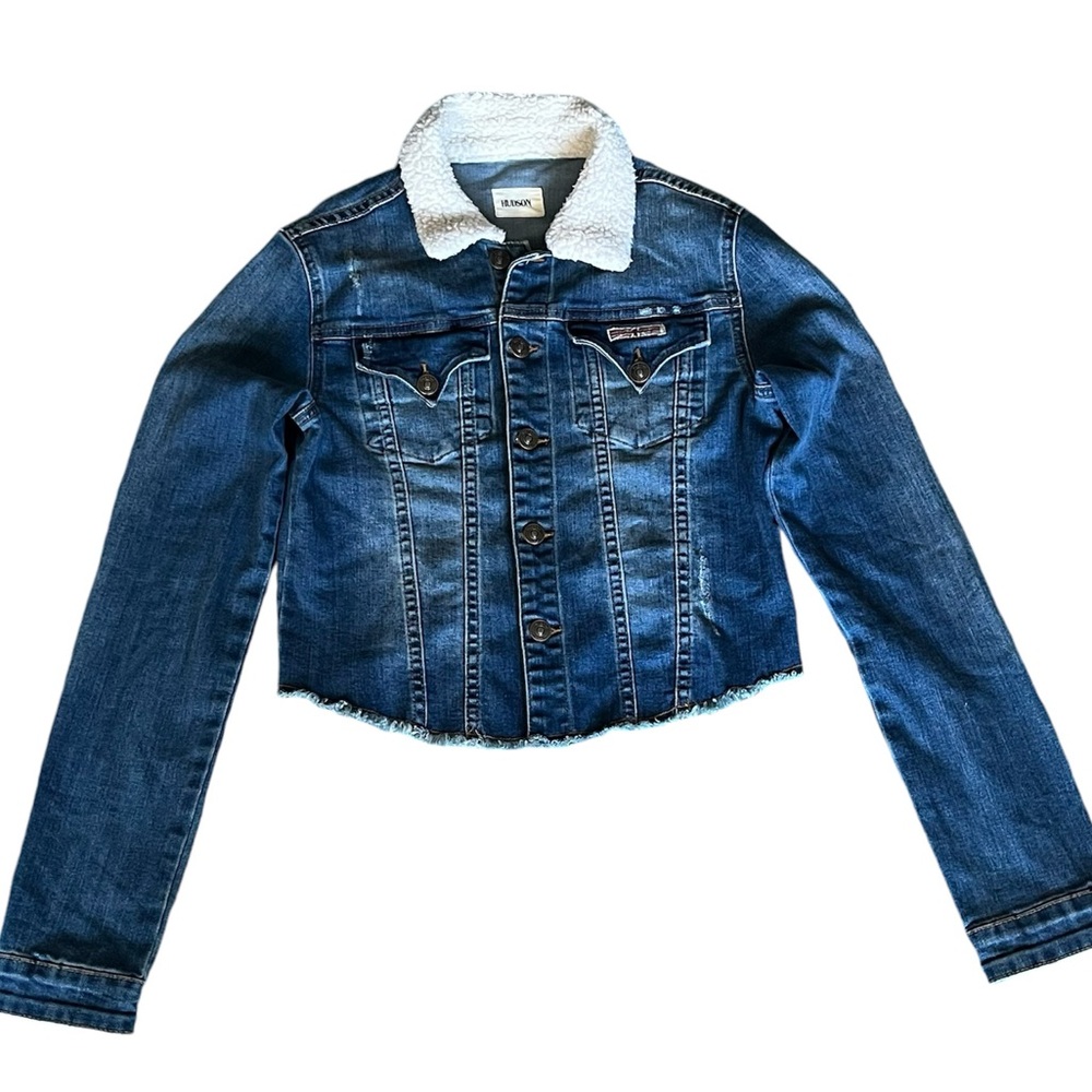 Hudson Denim Blue Jean Jacket Sherpa Collar stretch XL girls